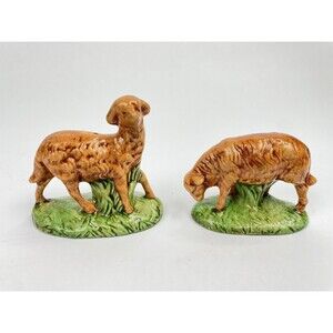 2 Vintage Atlantic Mold Nativity Sheep Christmas Hand Painted Nativity decor
